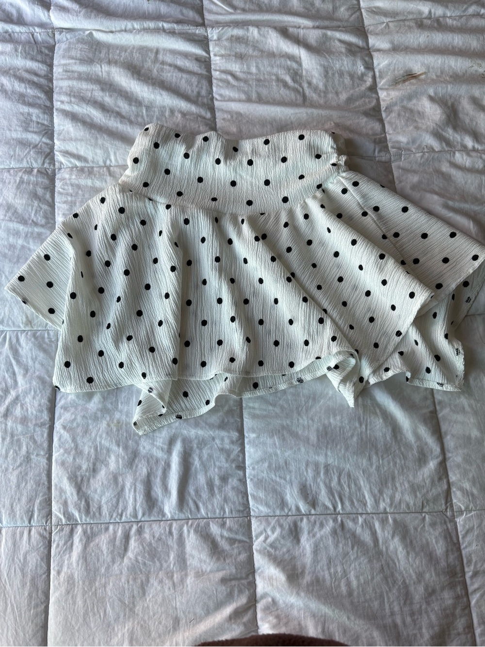 Divided White Polka Dot Flared Mini Skirt